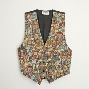 Vintage Facets by Mirrors Teddy Bear Tapestry Vest Medium Made in USA